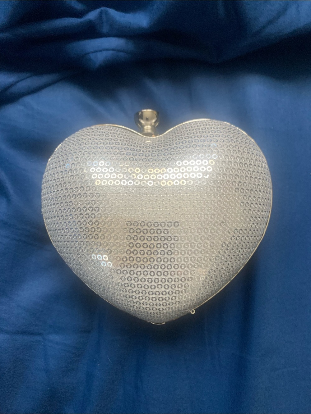 Heart Shaped Silver Sequin Evening Clutch